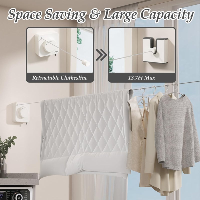 Danpoo Stainless Steel Retractable Clothesline Heavy Duty, Non-Sagging Clothes Line for Indoors/Outdoors, Laundry Line Retractable, White - Image 2
